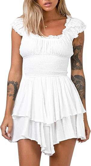 AOHITE Womens Summer Tube Top Dress Off-Shoulder Ruffled Flowy Mini Short Dresses | Amazon (US)