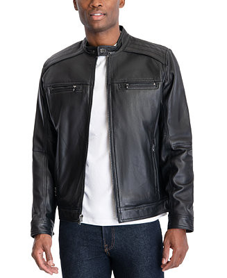 Michael Kors Men's Perforated Leather Moto Jacket, Created for Macy's - Macy's | Macy's
