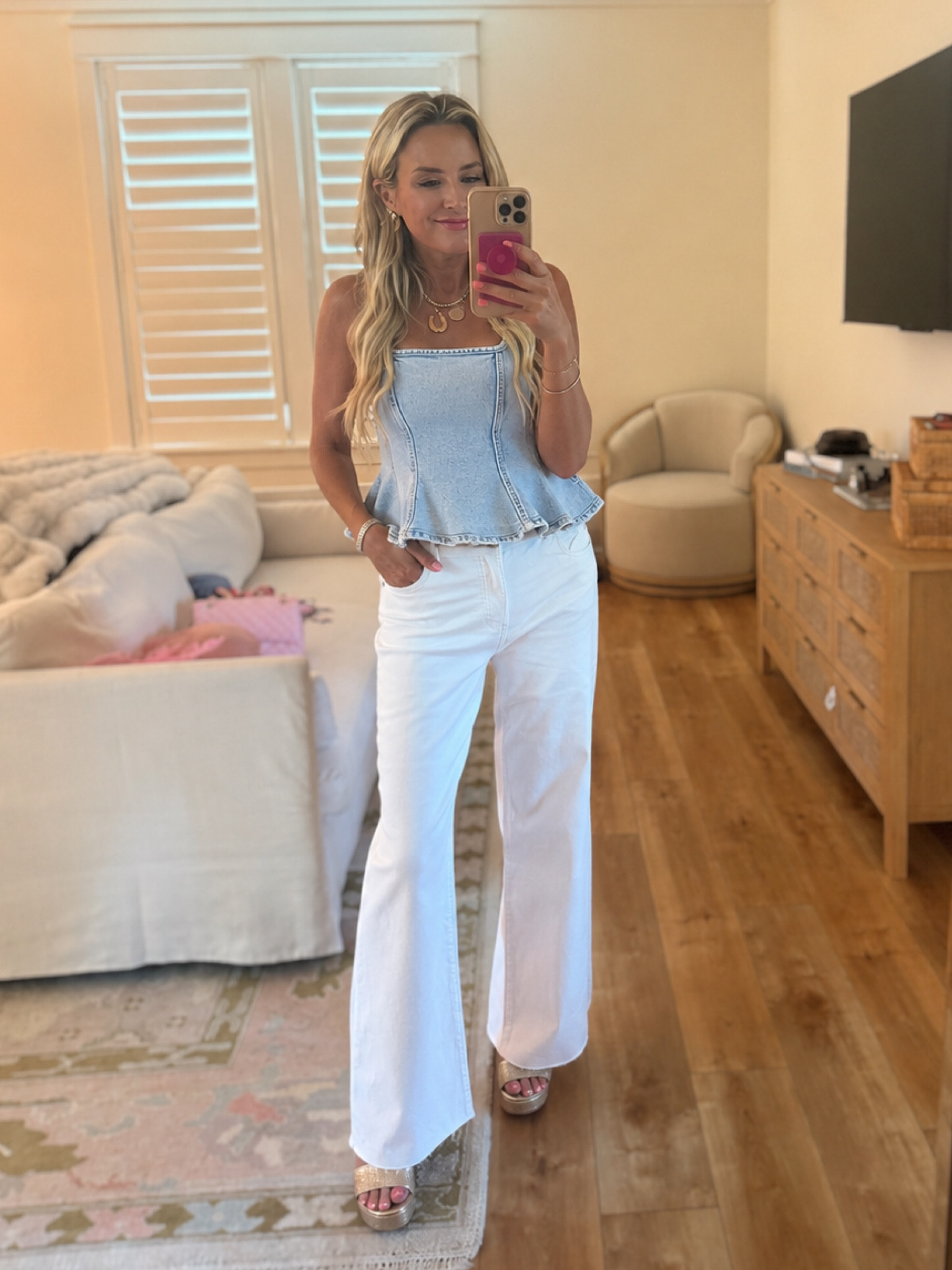 The cuteet Walmart top from the devil wears Prada live is back in stock! I love this with these jeans. Wearing 2 in top and size 00 in jeans 

#LTKSeasonal #LTKootd #LTKOver40