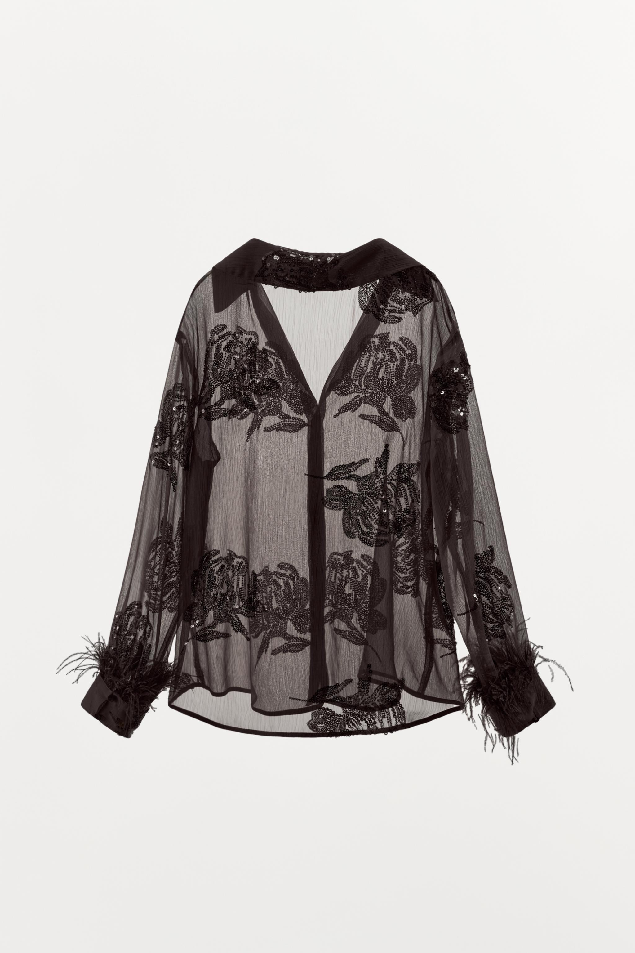 SEMI-SHEER SEQUIN FEATHER BLOUSE | Zara US