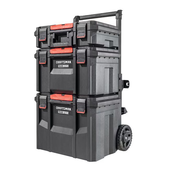 CRAFTSMAN TRADESTACK 22-in W x 33.6-in H x 18-in D Red and Black Plastic Rolling Tool Box | Lowe's