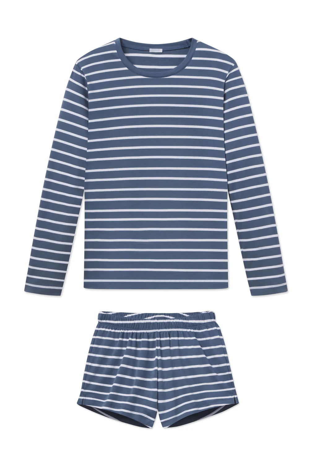 Pima Crew Long-Short Set in Sea Depth Anchor Stripe | Lake Pajamas