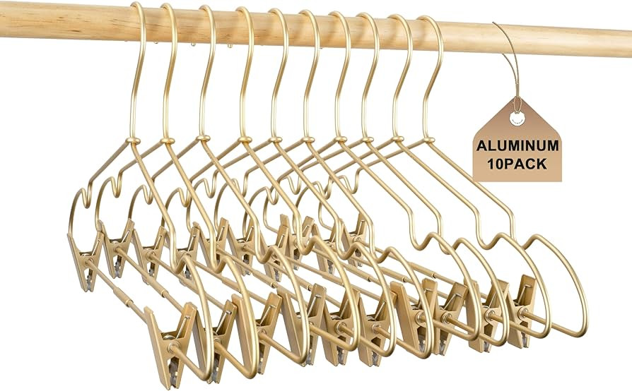 12.5" Gold Metal Baby Clothes Clips Hanger Children Kids Coat Hanger Display and Storage 10Pack | Amazon (US)