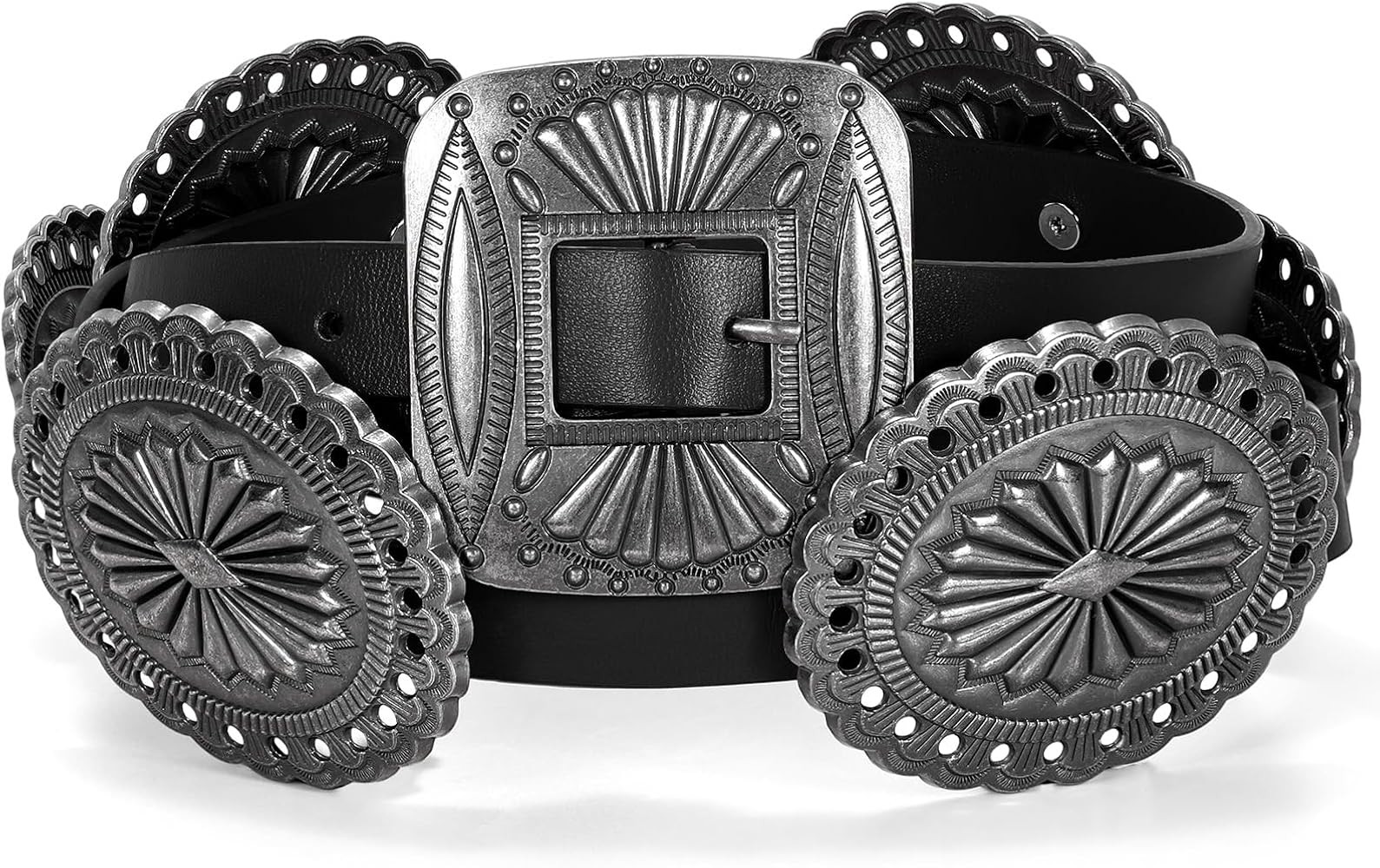 Western Belts for Woman Oval Concho Belt Cowgirl Belt Boho Disc Belt Buckle for Dress Jeans Count... | Amazon (US)