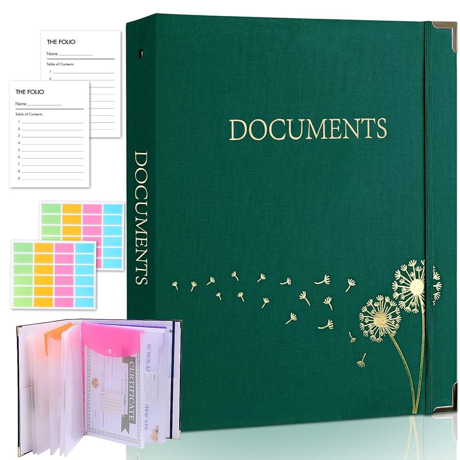 XKDOUS Important Document Organizer Folio Folders with 9 Pockets 3 Ring Linen Binder Organizer Ex... | Amazon (US)