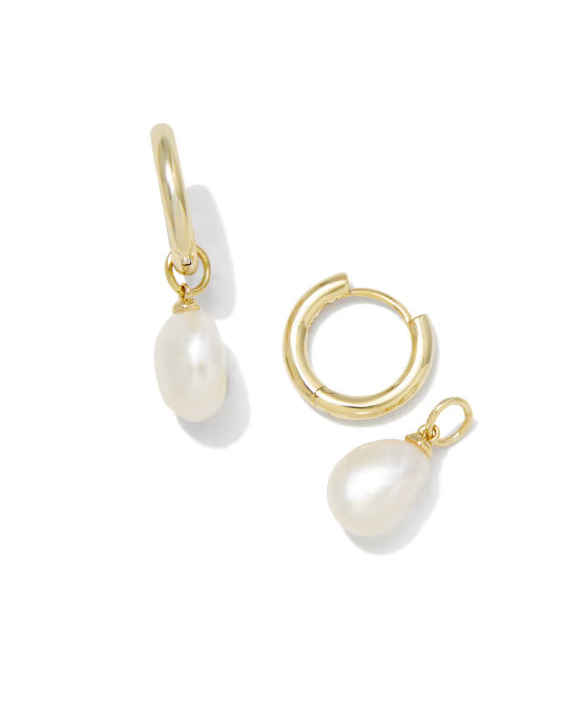 Willa Gold Pearl Huggie Earrings in White Pearl | Kendra Scott