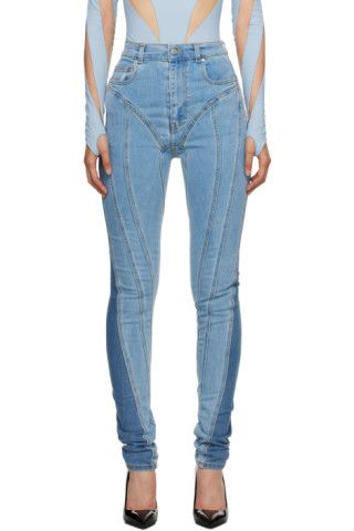 Blue Slitted Spiral Jeans | SSENSE