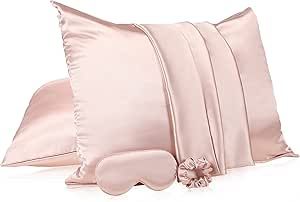 2 Pack Satin Pillowcase with Latent Zipper, Adjustable Satin Eye Mask for Sleeping and Satin Volu... | Amazon (US)