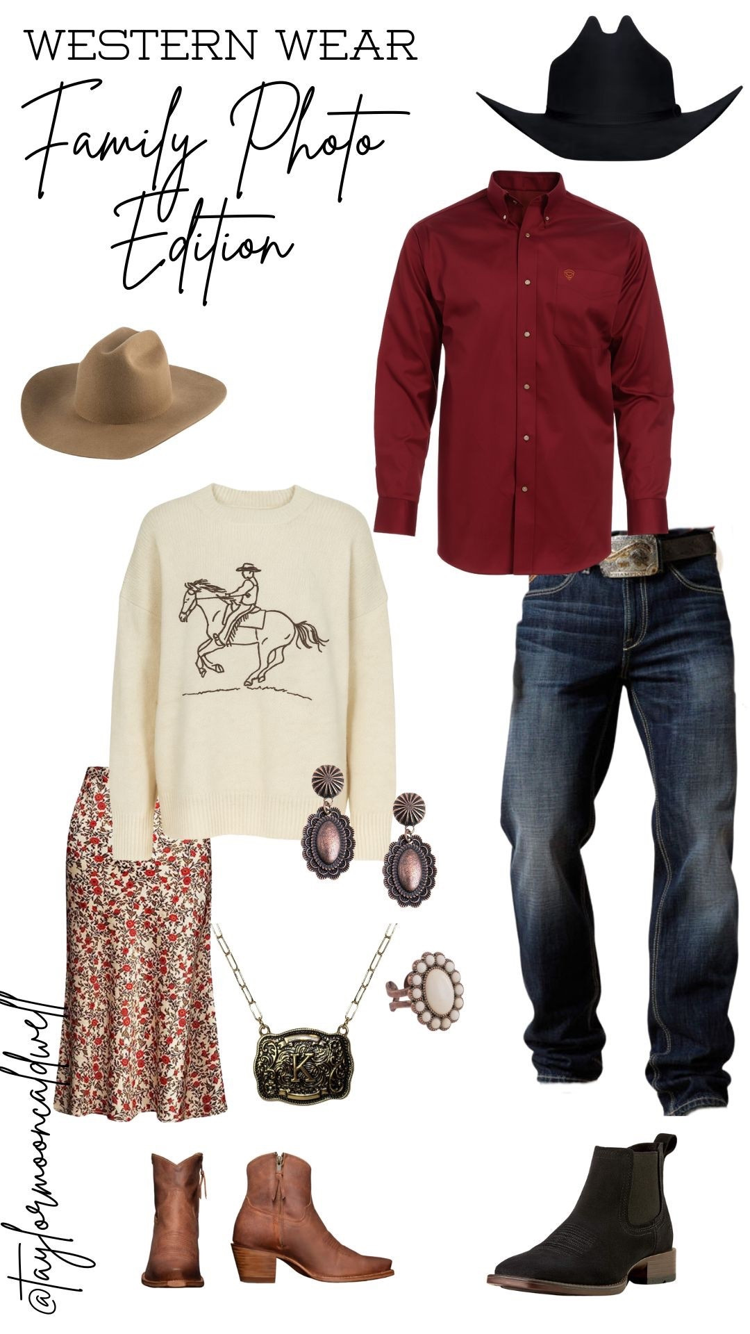 Rounding up the perfect coordinating family photo looks with classic western style. Think ranch-inspired sweaters, cowboy boots, felt hats, rodeo-red button downs, denim, turquoise details, and authentic western accessories that elevate every photo. If you’re planning Christmas photos, fall minis, or a ranch-style family session—these pieces pull the whole look together effortlessly.
Shop the curated outfits below for mom, dad, and littles—neutral, timeless, and totally western-chic. 🤎✨

#LTKSeasonal #LTKCyberWeek #LTKHoliday