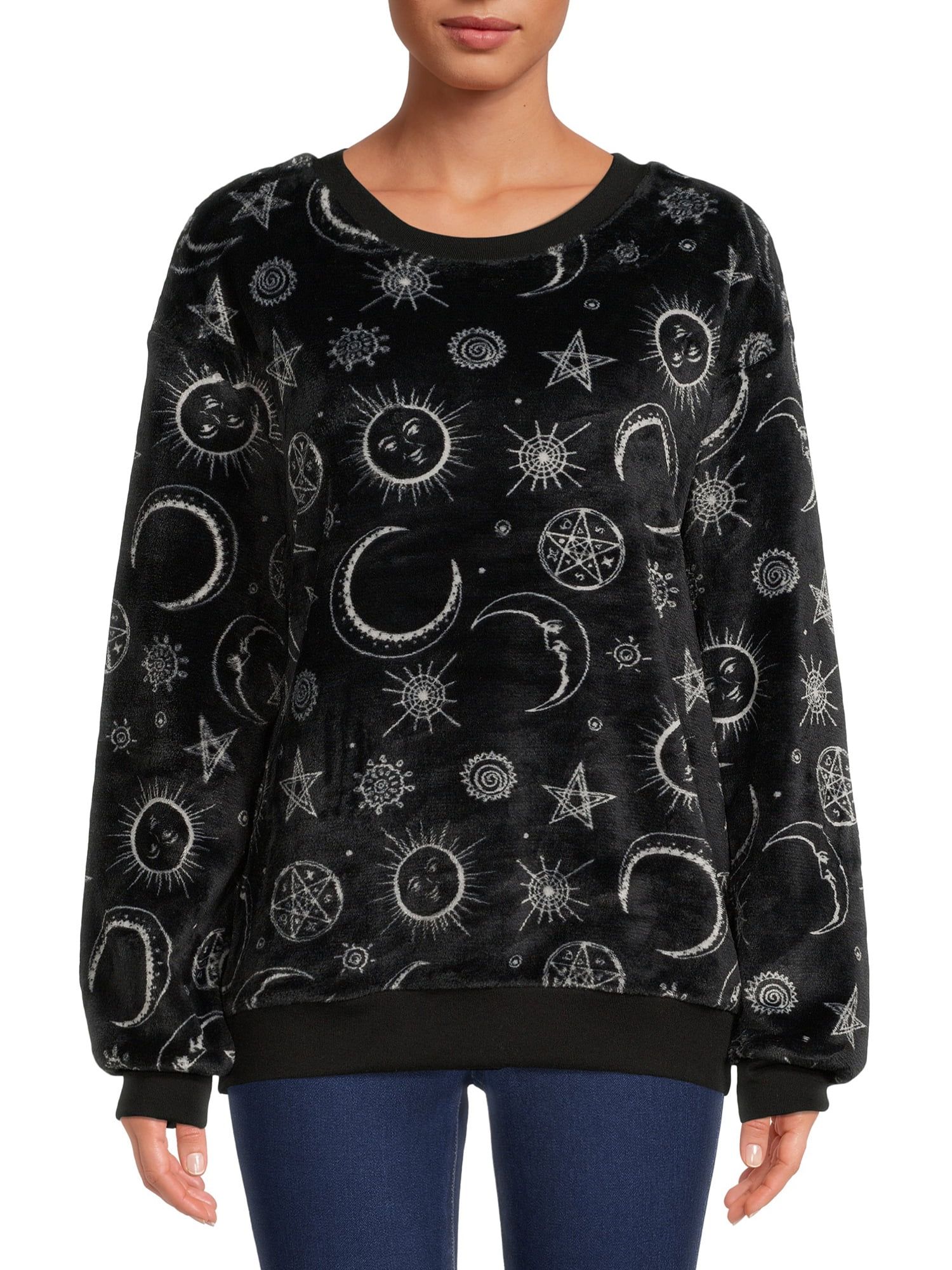 Moon Child Juniors’ Plush Print Fleece Sweatshirt - Walmart.com | Walmart (US)