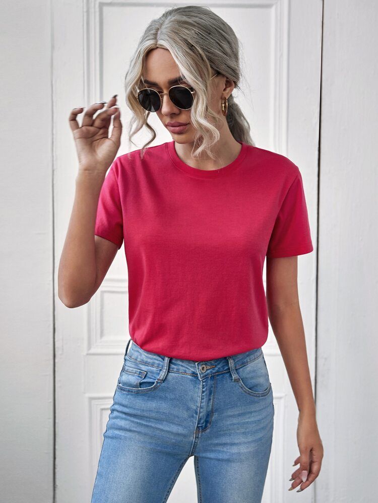 Solid Round Neck Tee | SHEIN