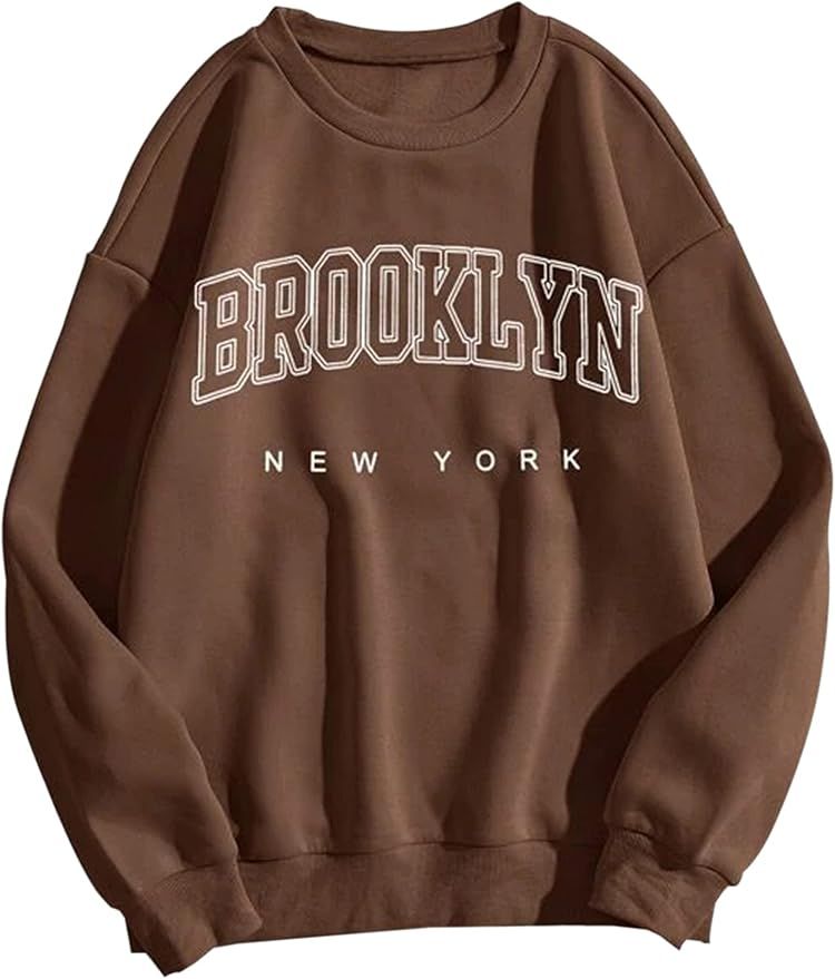 MISSACTIVER Women Casual Brooklyn New York Letter Graphic Sweatshirt Crewneck Drop Shoulder Fleec... | Amazon (US)