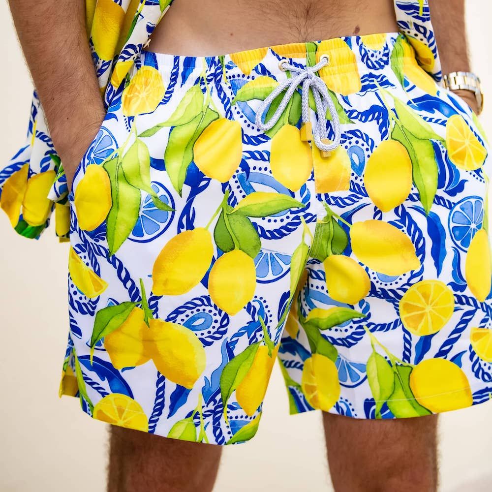 The Bossitano - Lemon Print Designer Swim Trunks by Kenny Flowers | Kenny Flowers