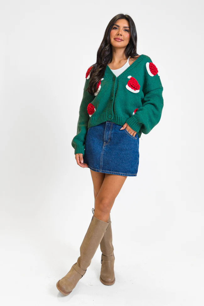 Ole Saint Nick Green Santa Hat Cardigan | Pink Lily