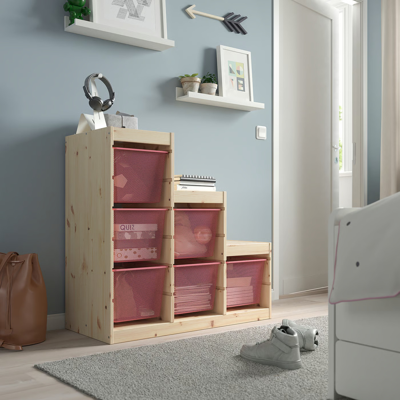 IKEA TROFAST storage combination with boxes, light white stained pine/light red, 37x17 3/8x35 7/8 | IKEA US