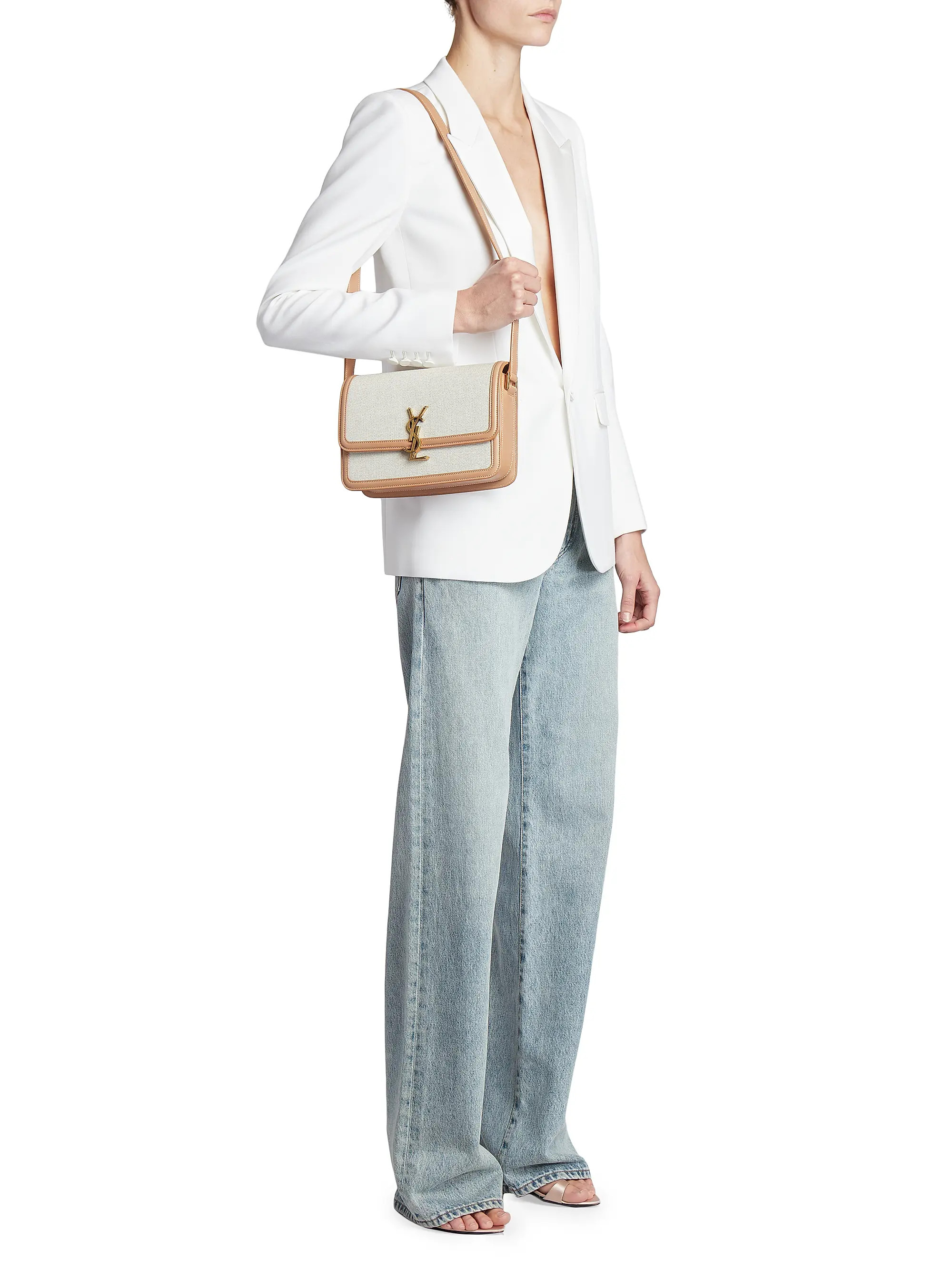 Solferino Medium in Canvas and Vegetable-Tanned Leather | Saks Fifth Avenue