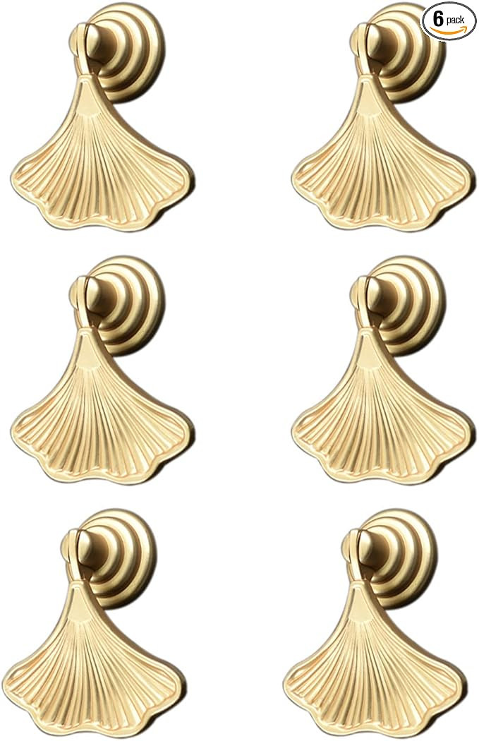 Ginkgo Leaf Shape Knob Handles, 6pcs Golden Drop Pendant Pull Handle,Hardware drawer single hole ... | Amazon (US)