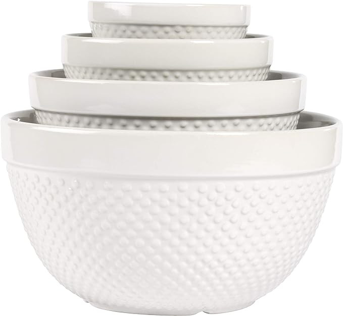 TTU Tabletops Gallery Hobnail Style 4 Piece Classic White Stoneware Nesting Mixing Bowl Set for B... | Amazon (US)