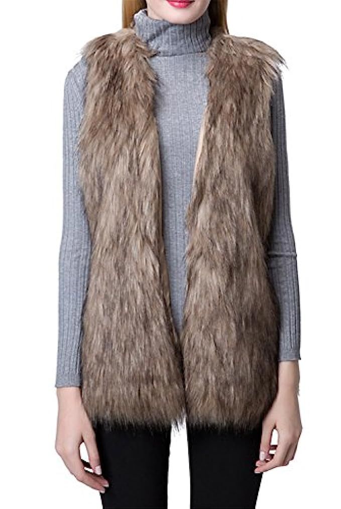 Escalier Women Faux Fur Vest Waistcoat Sleeveless Jacket | Amazon (US)