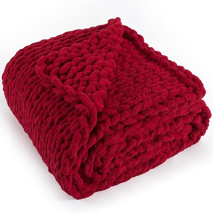 LONG CREATE Chunky Knit Throw Blanket 60"X 80", 100% Handmade with Soft Chenille Yarn, 4.4lbs Thi... | Amazon (US)
