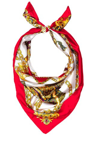 Printed Equestrian Headscarf in Red & Gold | Revolve Clothing (Global)