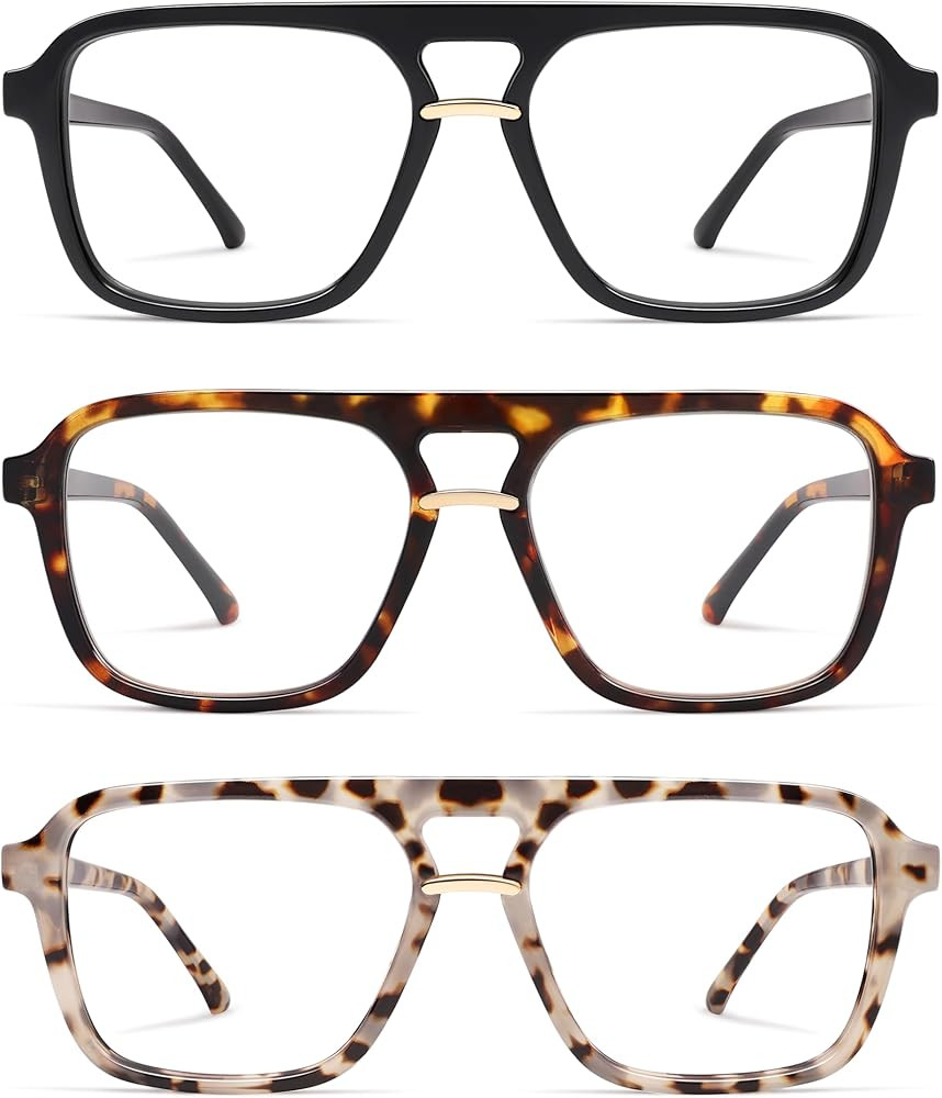AMOMOMA 3 Pack Trendy Aviator Reading Glasses for Women Men Stylish Square Blue Light Blocking Re... | Amazon (US)