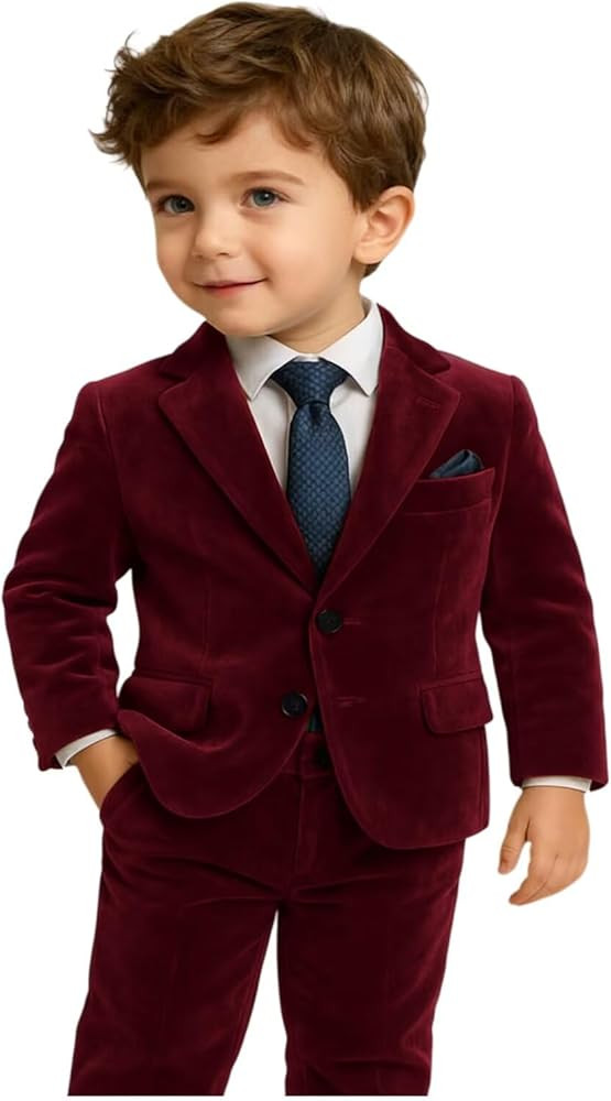 ORBITRAY Velvet Suit for Boys 2 Pieces Slim Fit Kids Tuxedo Suit Formal Wedding Guest Outfit Blaz... | Amazon (US)