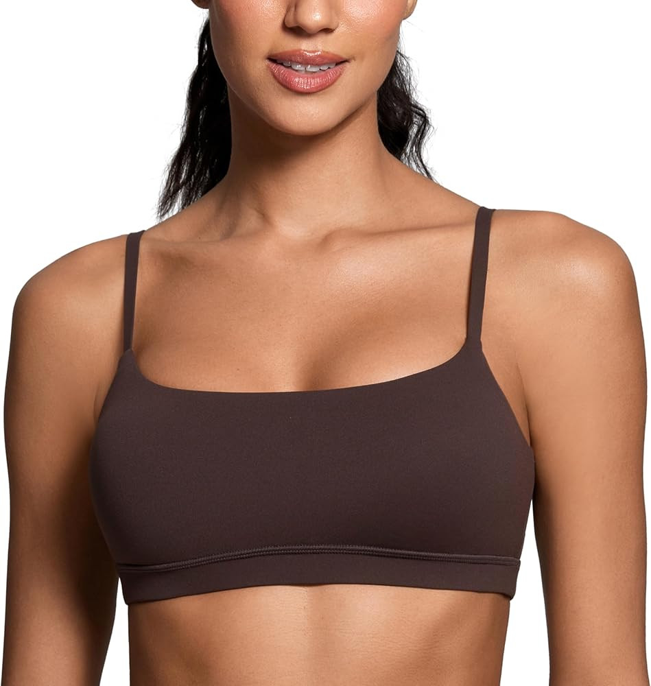 CRZ YOGA Womens Butterluxe Adjustable Spaghetti Strap Sports Bra - Scoop Neck Wireless Padded Yog... | Amazon (US)