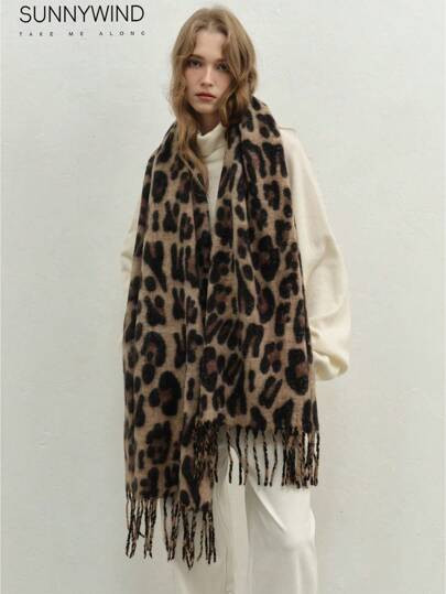1pc Women Scarves Chic Warm Thickened Animal Print Elegant Leopard Scarf For Winter SKU: sc240821... | SHEIN