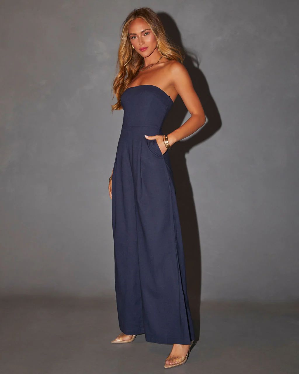 Sharon Strapless Pleated Jumpsuit | VICI Collection