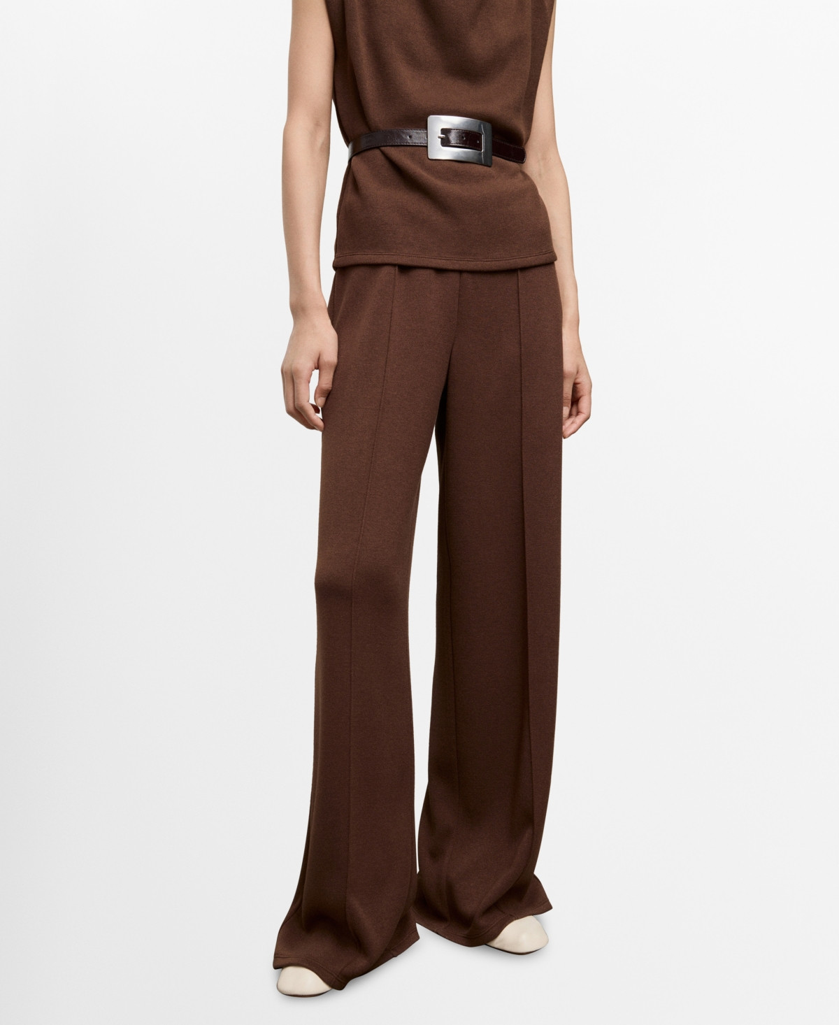 Mango Women's Seam-Detail Straight-Fit Pants - Brown | Macy's