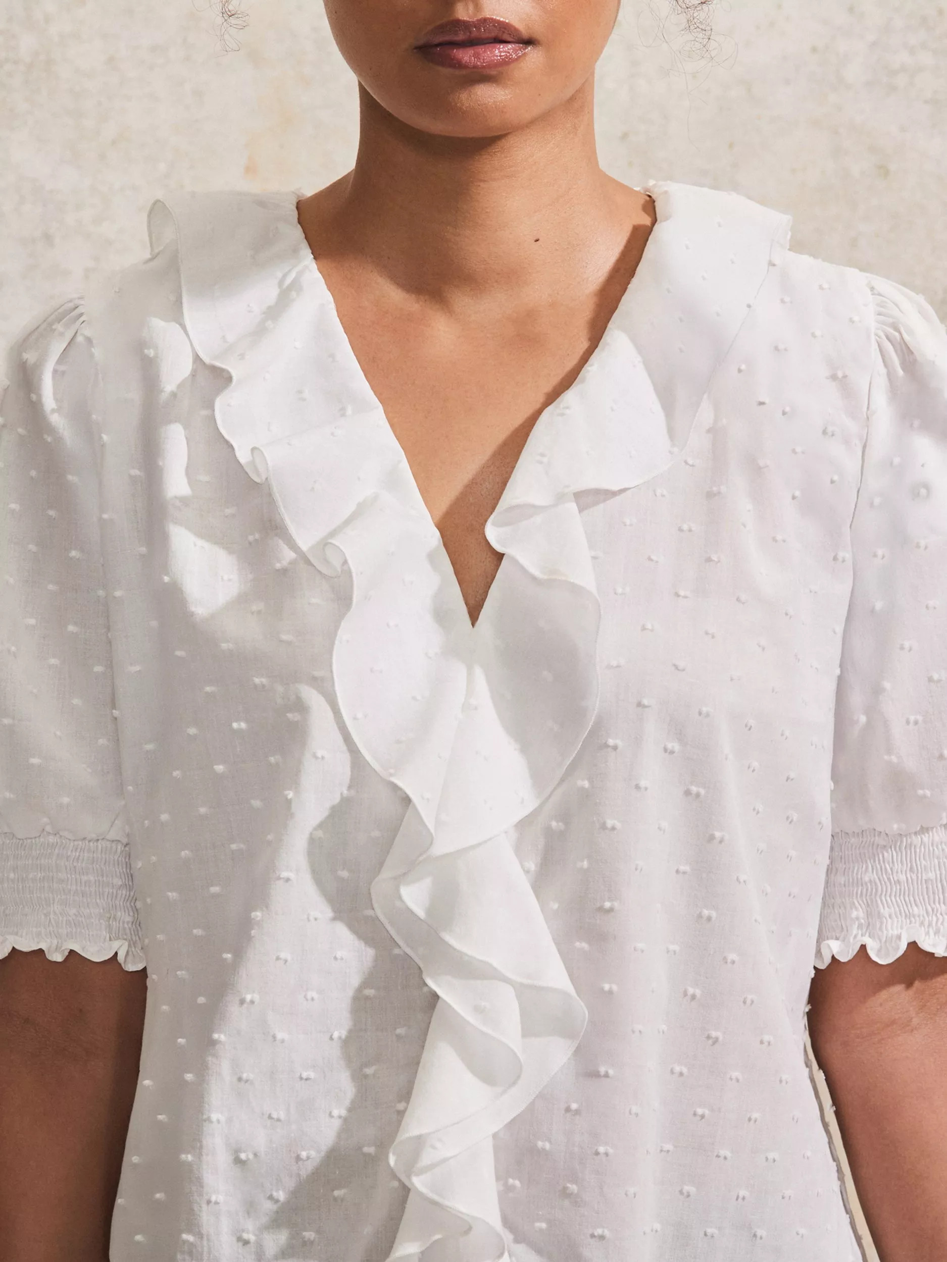Ro&Zo Dobby Frill Front Top, White | John Lewis (UK)