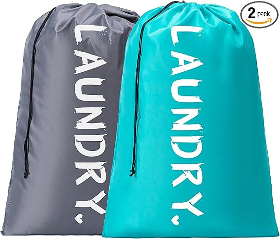 2 Pack XL Travel Laundry Bag, Machine Washable Dirty Clothes Organizer with Drawstring，Large En... | Amazon (US)