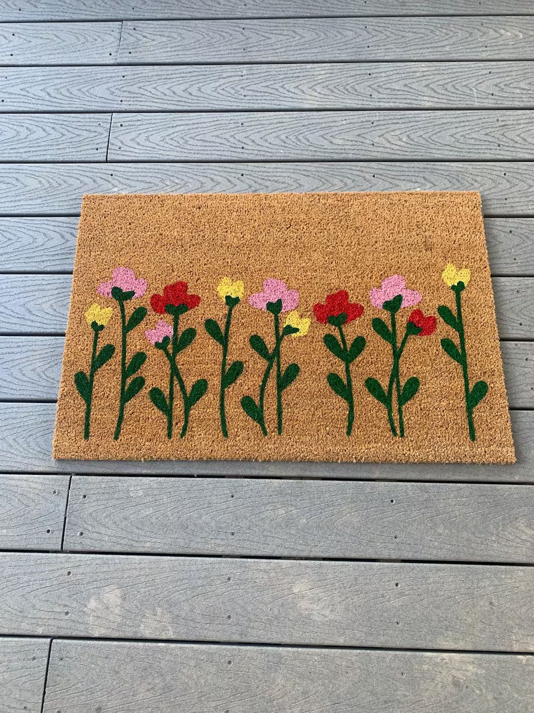 Colorful Wildflower Doormat Cute Floral Front Doormat Spring Welcome Mat Cute Spring Porch Decor ... | Etsy (US)