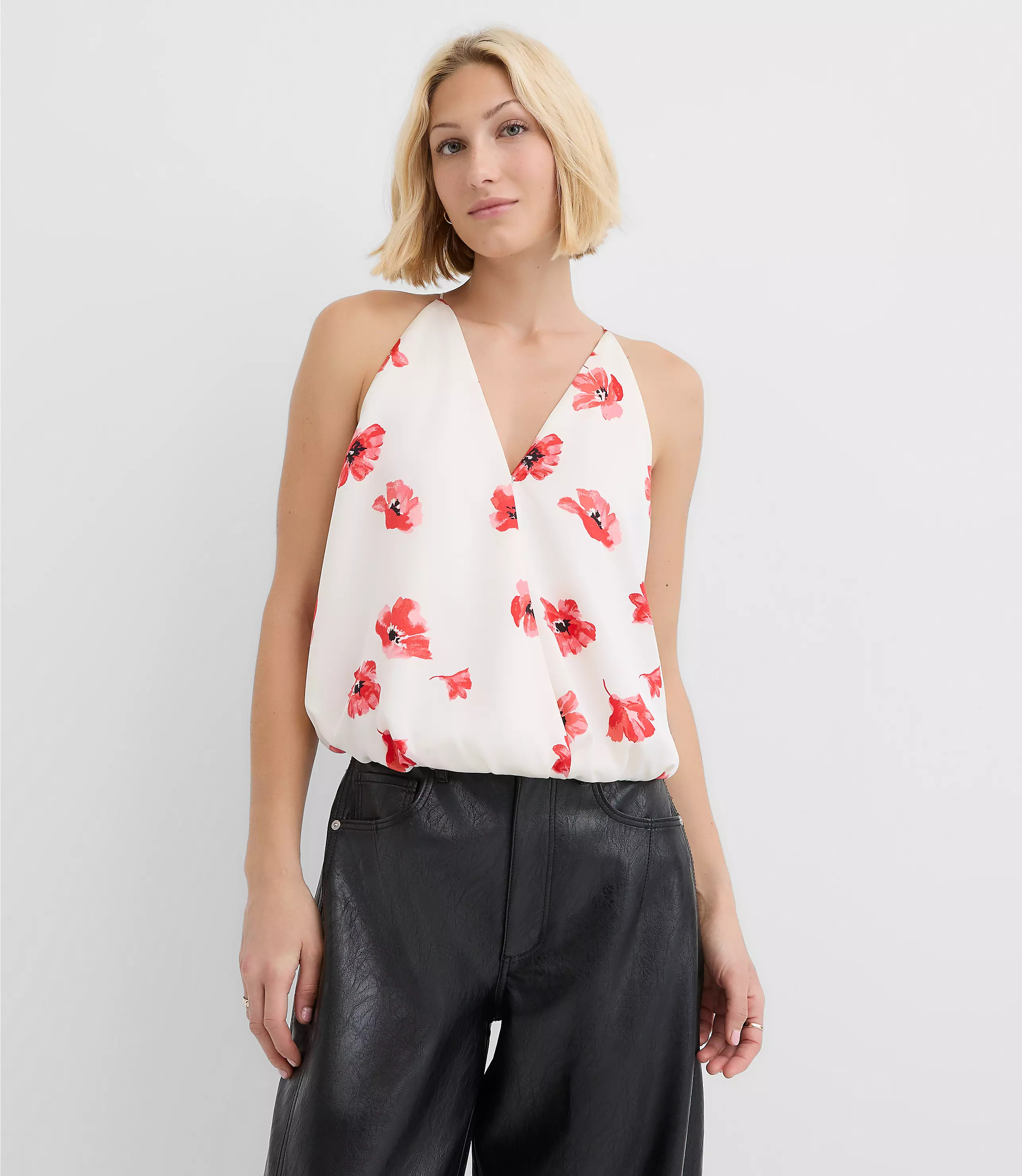 Floral Bubble Hem Wrap Cami | LOFT