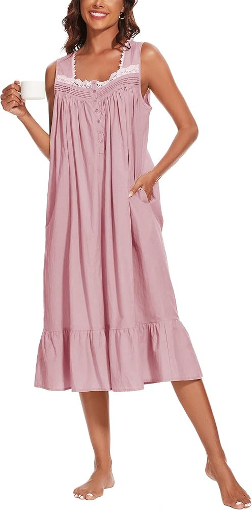 AVIIER 100% Cotton Nightgowns for Women Sleeveless Sleep Dress Ladies Gowns Sleepwear with Pocket... | Amazon (US)