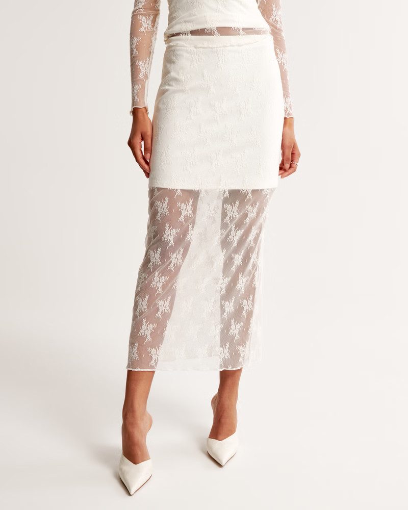 Lace Midi Skirt | Abercrombie & Fitch (US)