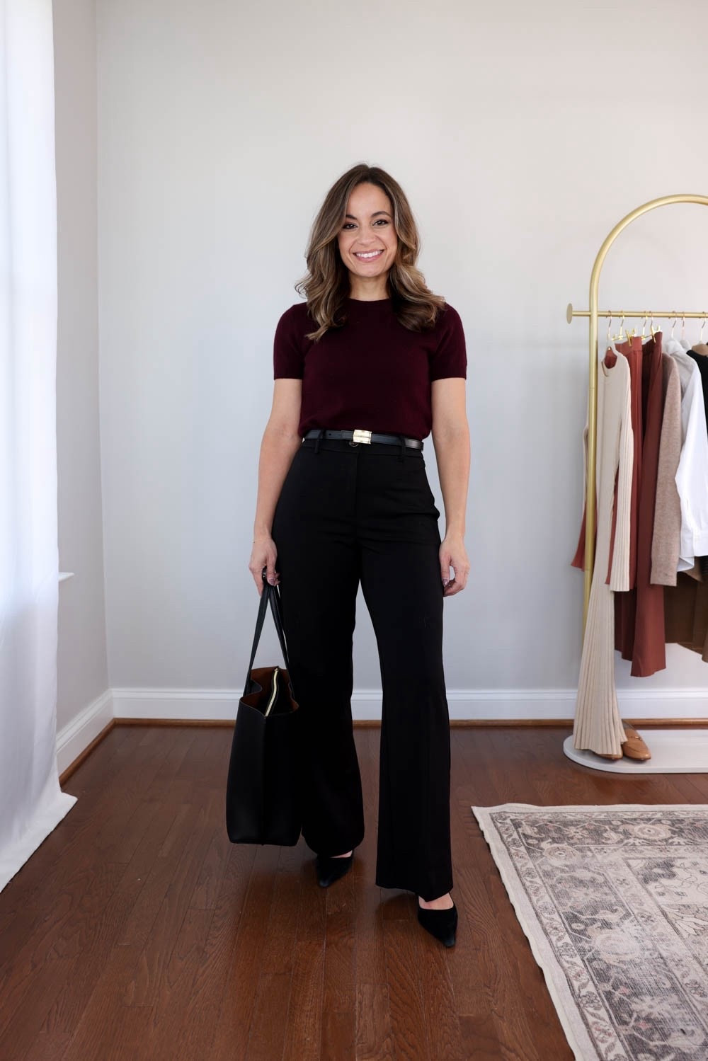 The 2025 fall workwear capsule series: black wide leg pants eight ways! 

There are 21 items in this capsule and over 30+ outfit ideas.

Short sleeve sweater (Quince): xs in rich burgundy 
Black wide leg pants (Ann Taylor): petite 00 / 10” rise / 28.5” inseam (I’m wearing curvy, I can only wear with heels) 

My measurements for reference: I’m 4’10” and 105lbs. My bust, waist, and hip measurement is 32”, 24”, and 36”.

#LTKWorkwear #LTKPetite