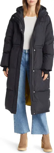 Keeley Faux Shearling Trim Longline Puffer Coat | Nordstrom