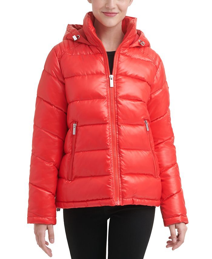 GUESS Women's High-Shine Hooded Puffer Coat & Reviews - Coats & Jackets - Women - Macy's | Macys (US)