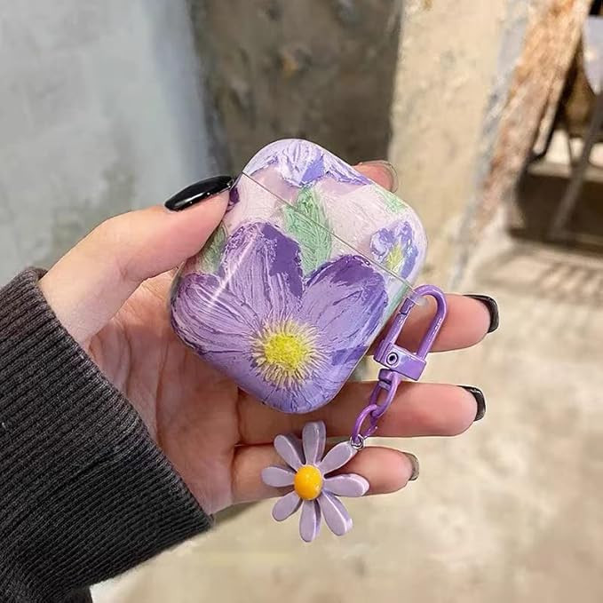 Compatible with Airpods Case Oil Painting Earbuds Case Protective Cover Skin with Flower Keychain... | Amazon (US)