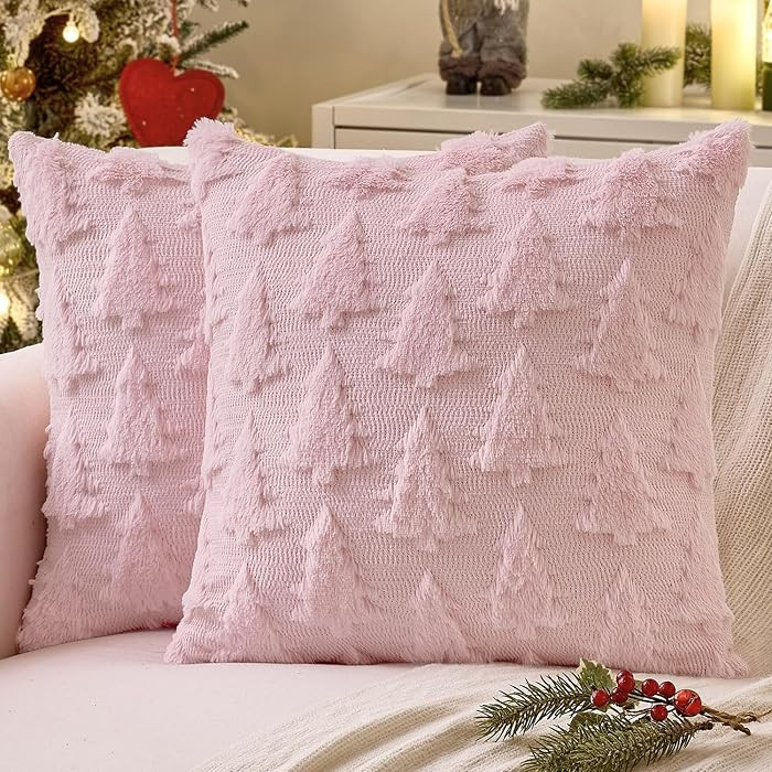MIULEE Christmas Throw Pillow Covers Pink Christmas Decorations Set of 2 Xmas Tree 18x18 Pillow C... | Amazon (US)