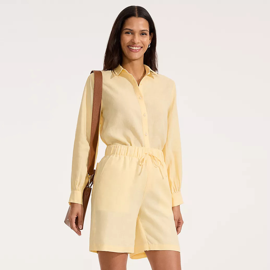 Women's Linen High Rise Pull On 7" Shorts | Lands' End (US)