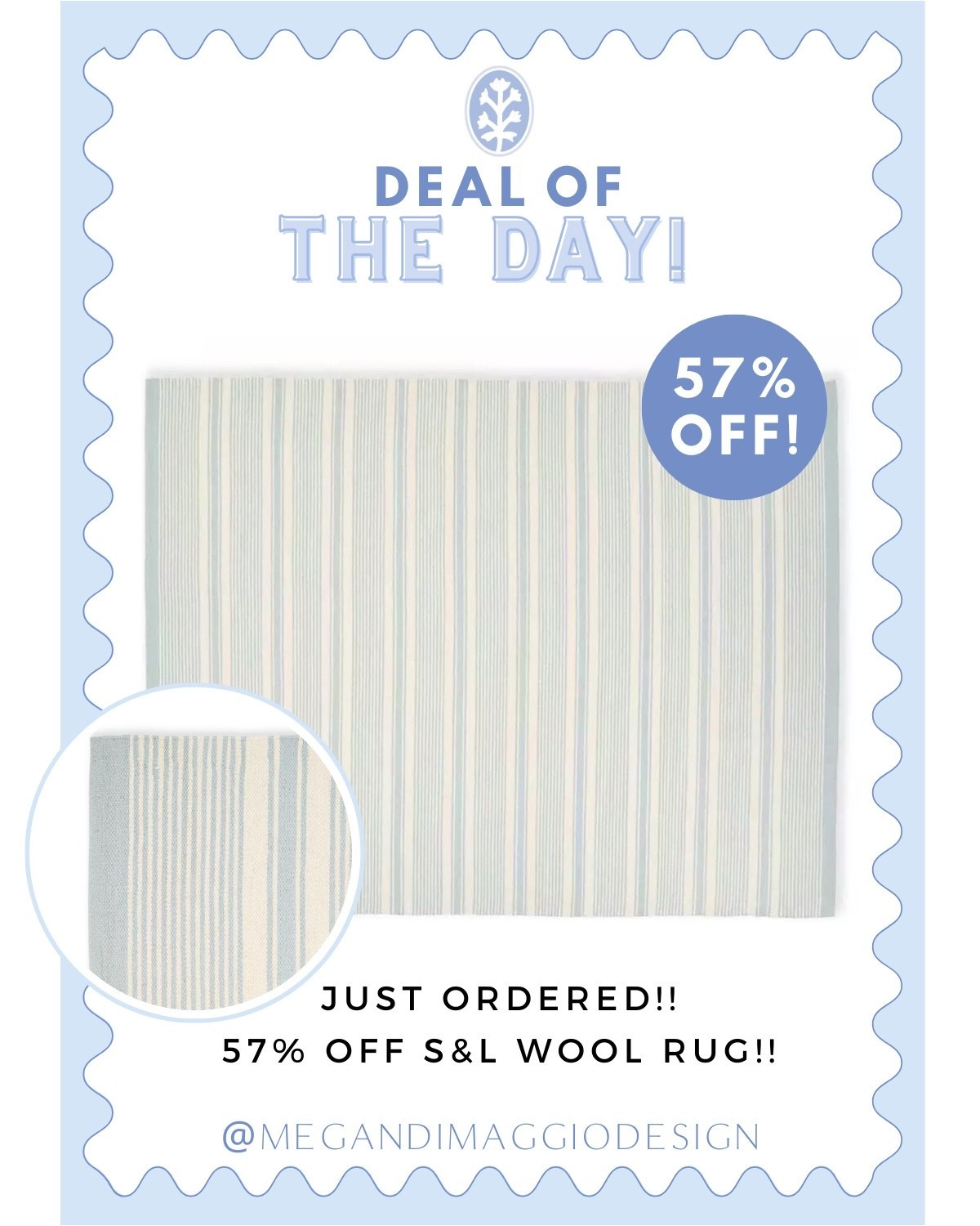 Can’t believe this deal!! 🙌🏻 Just ordered this gorgeous Serena & Lily light blue and cream stripe wool rug for my daughter’s bedroom at the beach house!! Scored the 8x10 for 57% OFF!! 👏🏻👏🏻👏🏻

#LTKHome #LTKSaleAlert