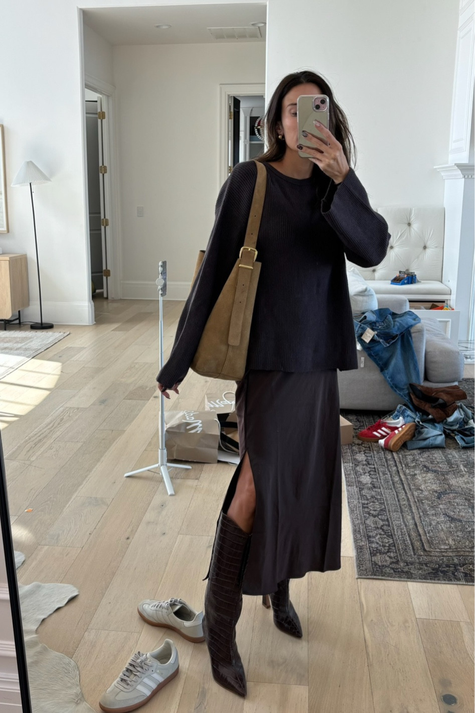 Fall outfit 🤎

Fall style, fall fashion, silk skirt, maxi skirt, chocolate brown outfit, suede bag, tan bag, suede bucket tote, madewell, brown boots, tall boots, brown sweater, amazon sweater, madewell bag, Christine Andrew 

#LTKSeasonal #LTKFindsUnder100 #LTKStyleTip