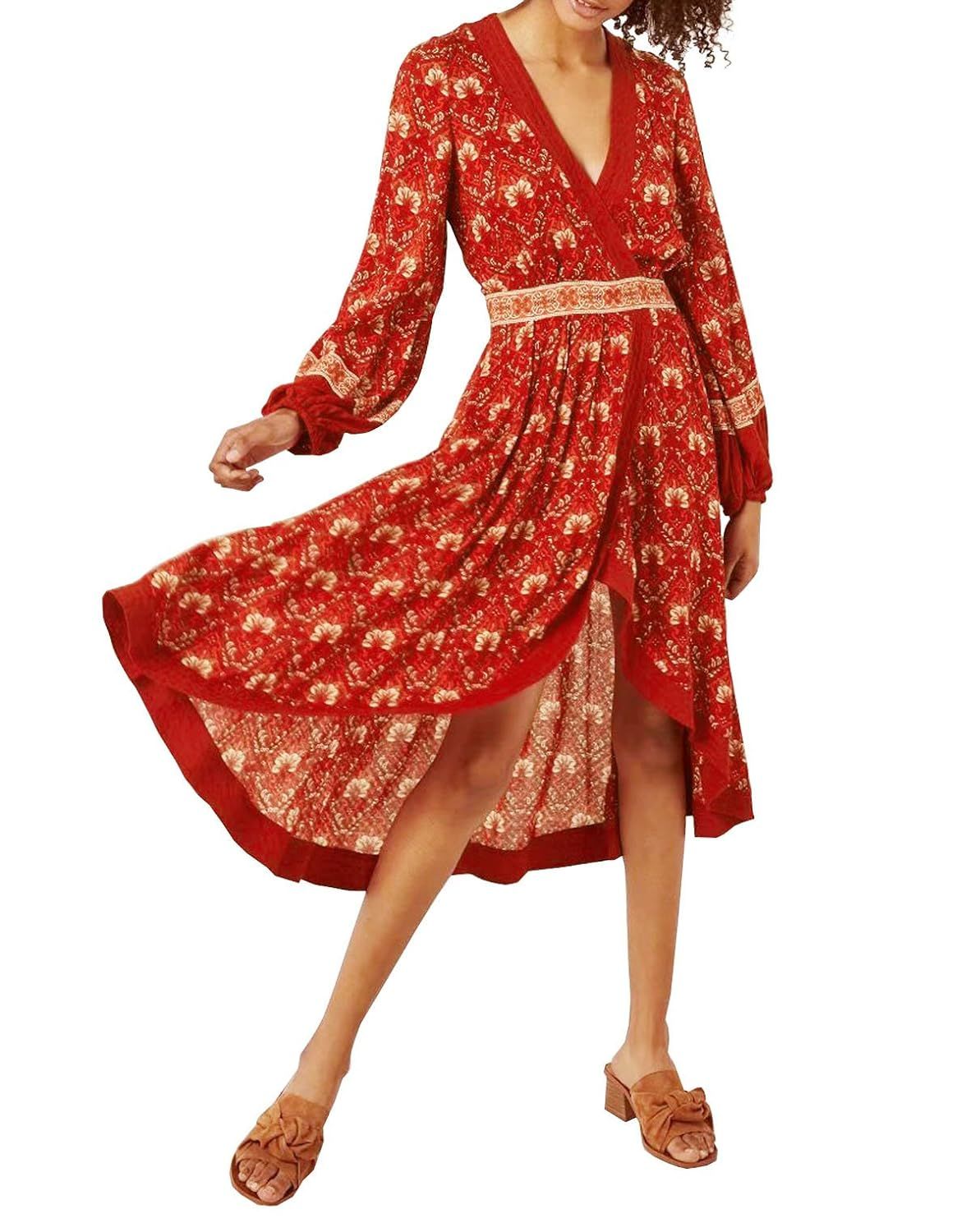 R.Vivimos Women's Long Sleeve Vintage Floral Print High Low Asymmetric A-Line Dresses | Amazon (US)