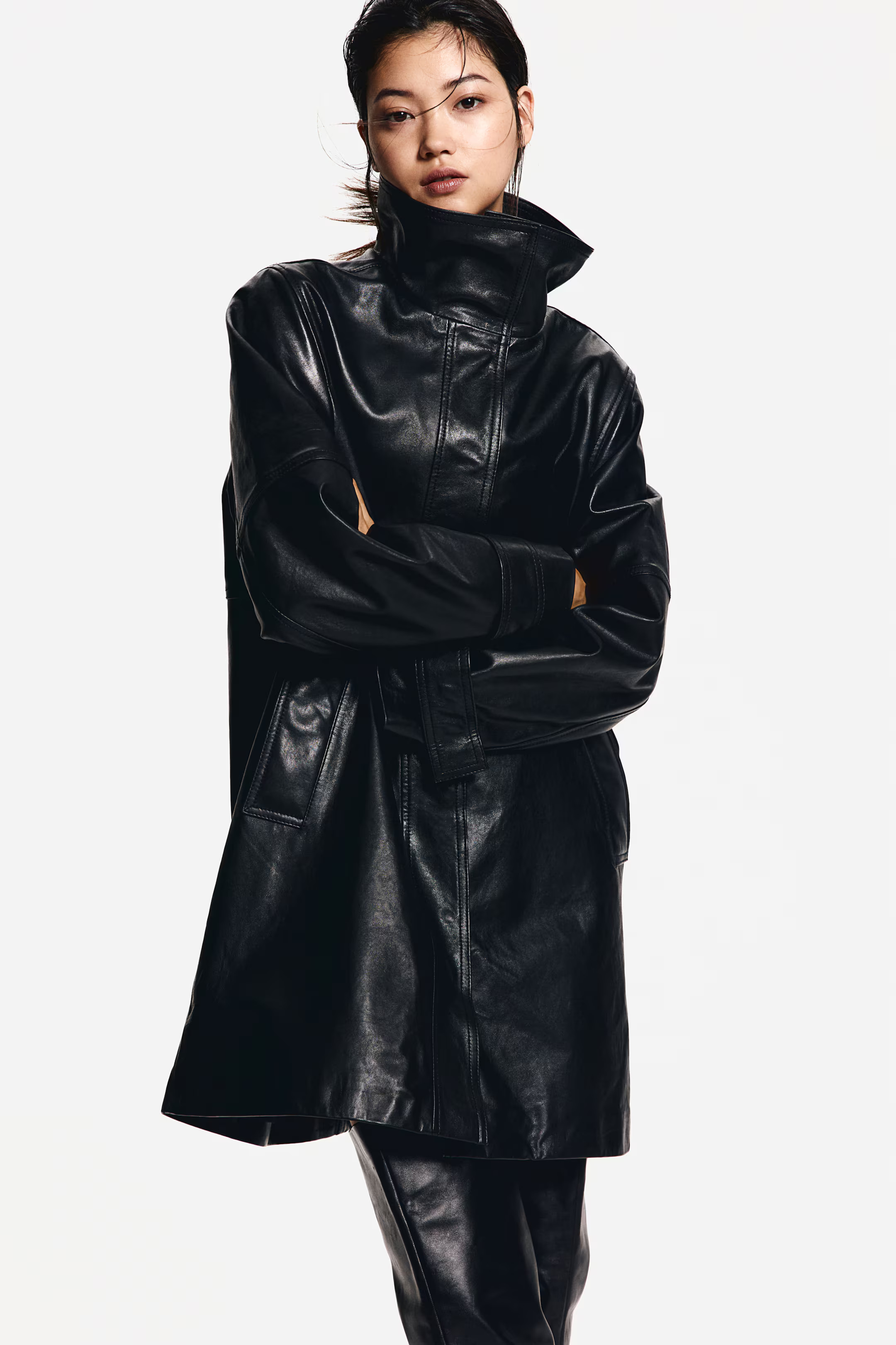 Leather coat - Black - Ladies | H&M GB | H&M (UK, MY, IN, SG, PH, TW, HK)