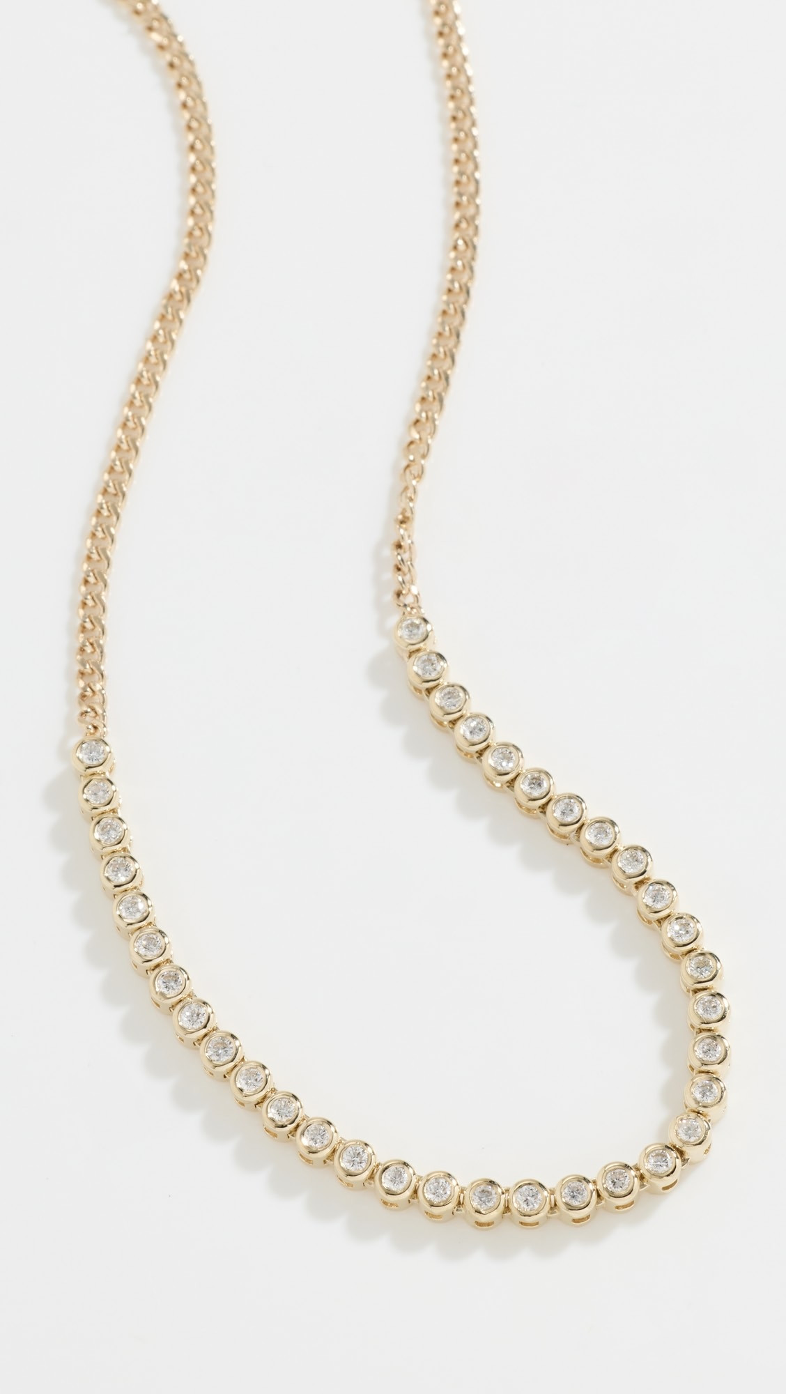 14k Diamond Bezel Tennis Segment On XS Curb Chain Necklace | Shopbop
