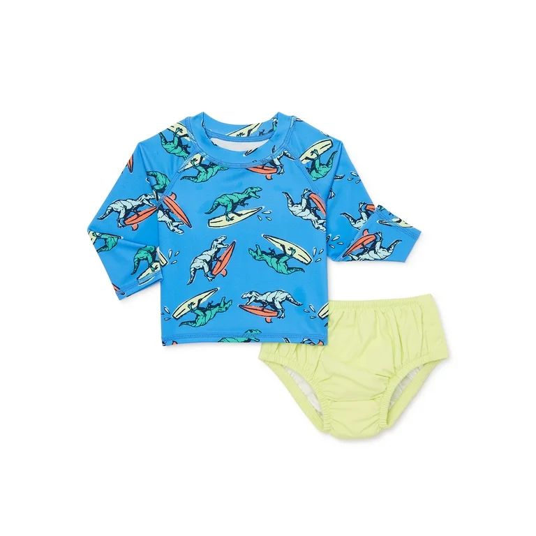 Wonder Nation Baby Boy Long Sleeve Rash Guard and Diaper Cover Set, Sizes 0/3M-12M | Walmart (US)