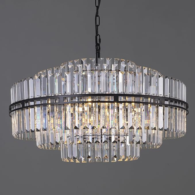 TOCHIC Black Crystal Chandelier 6-Light Modern Round Chandelier, 3 Tiers Crystal Large Ceiling Li... | Amazon (US)